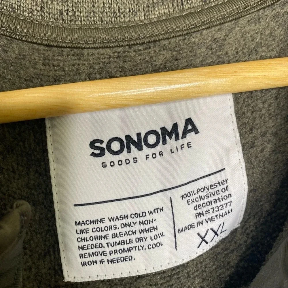 Sonoma Army Green Mock Neck Button Pullover Fleece Sweater Men's Size XXL